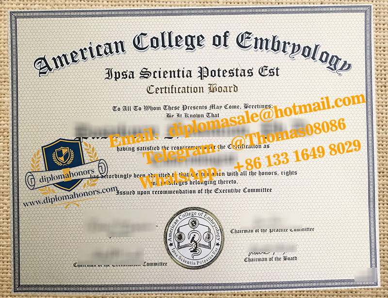 American College of Embryology diploma