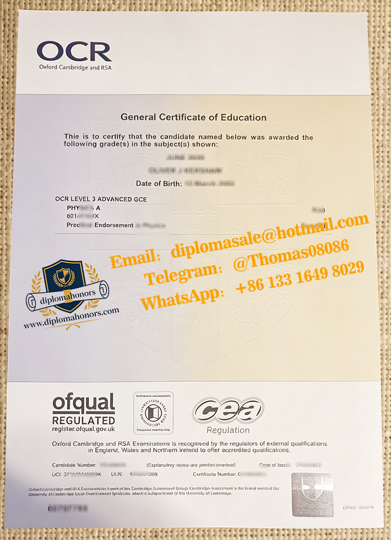 OCR GCE certificate