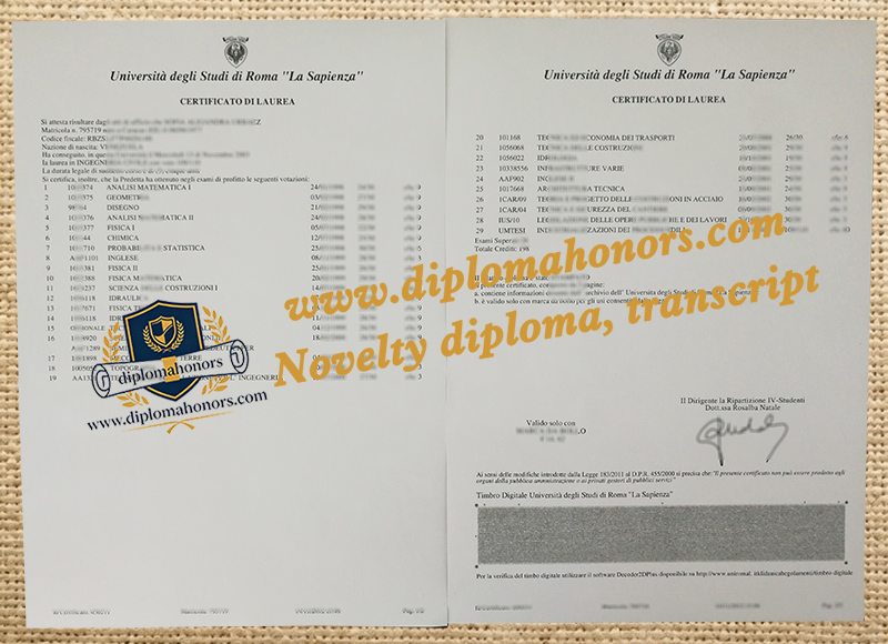 Università degli Studi di Roma "La Sapienza" transcript