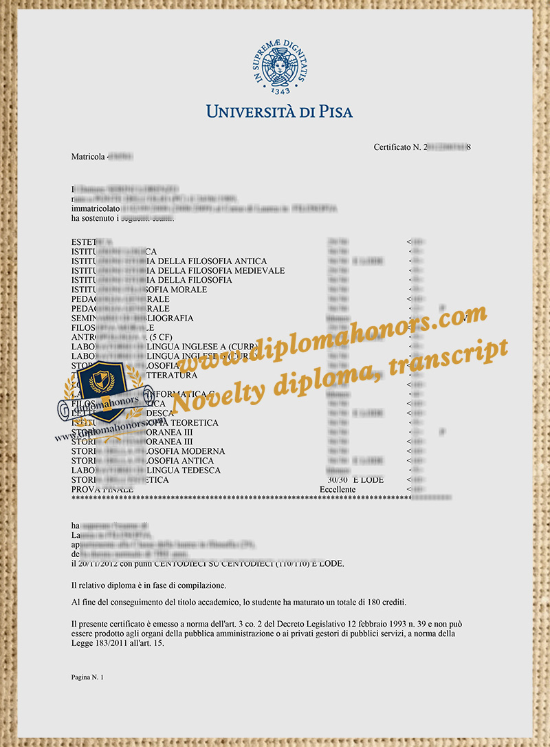 Università di Pisa transcript