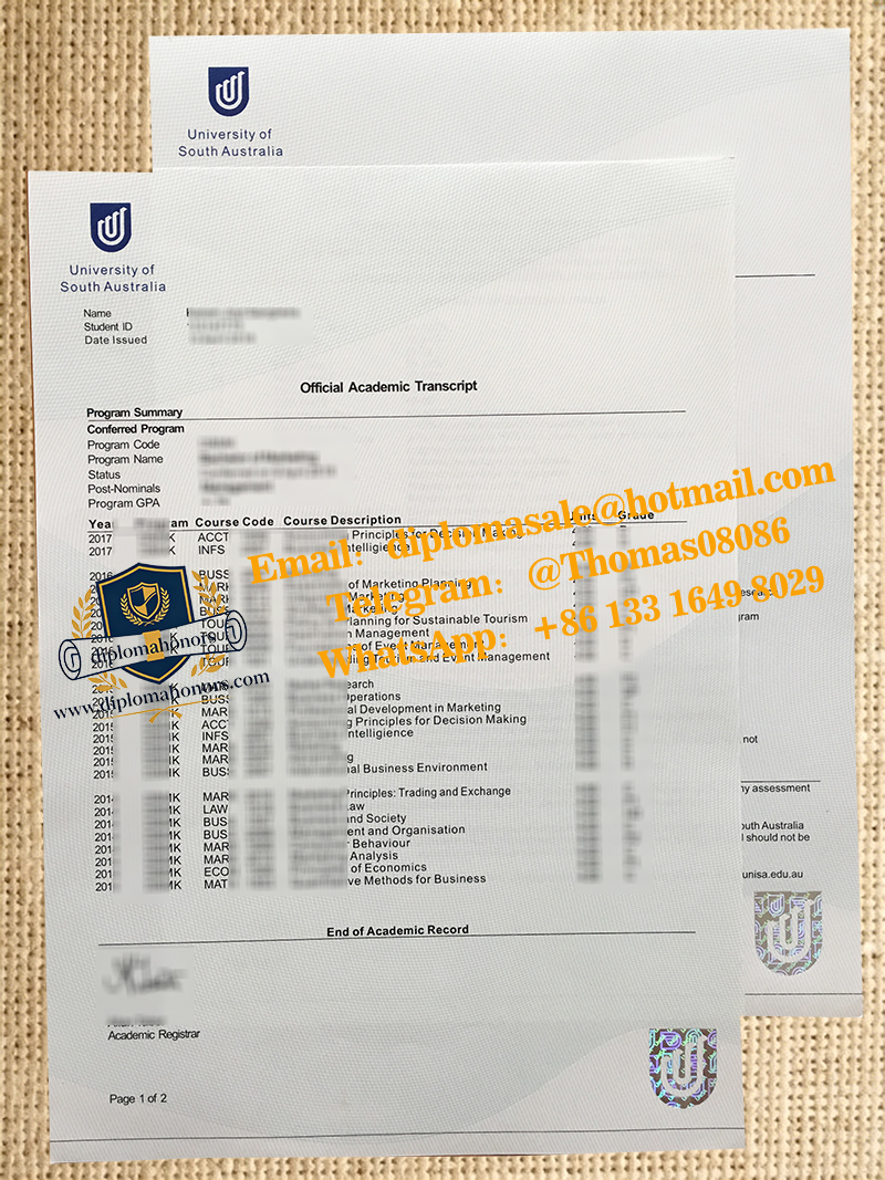 University of South Australia transcript