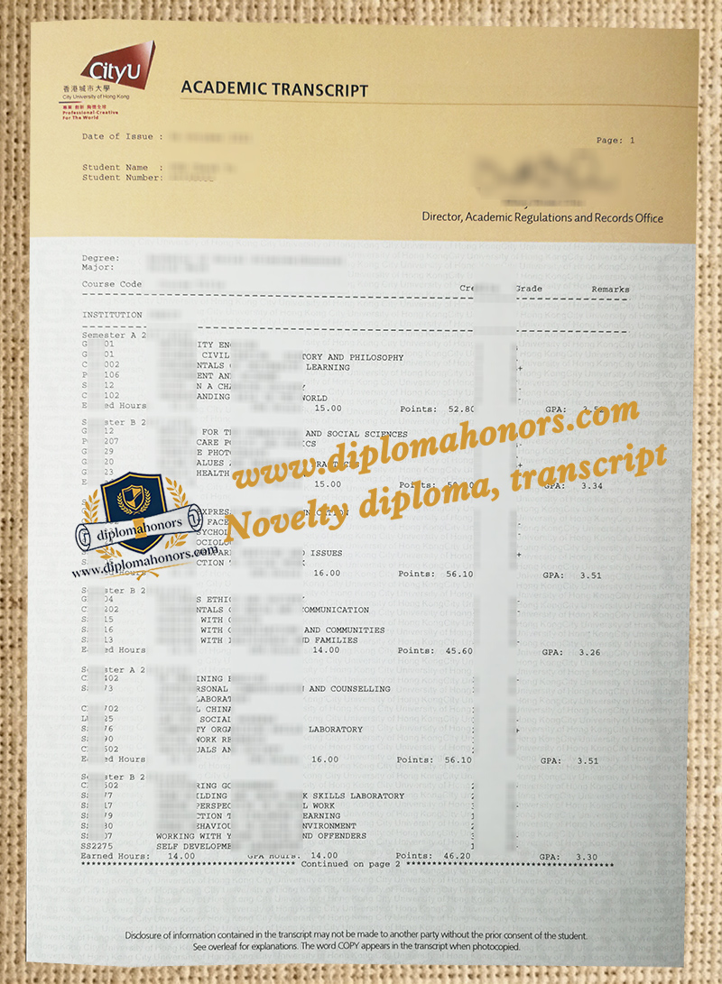 City University of Hong Kong transcript