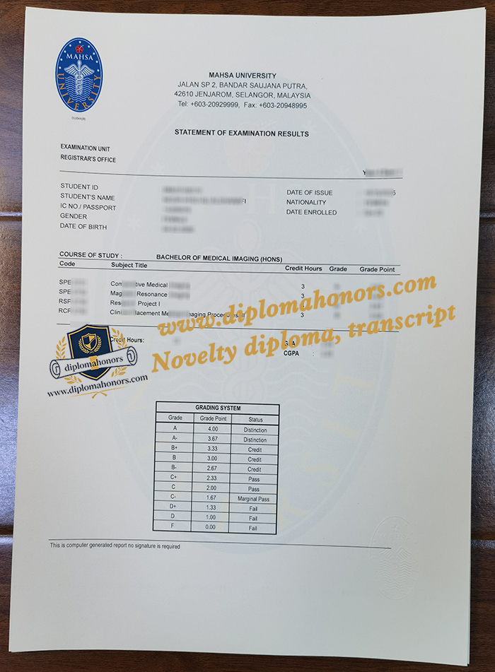 MAHSA University transcript