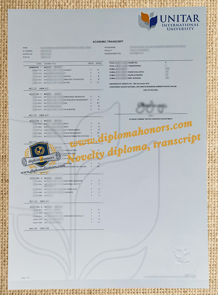 UNITAR International University transcript