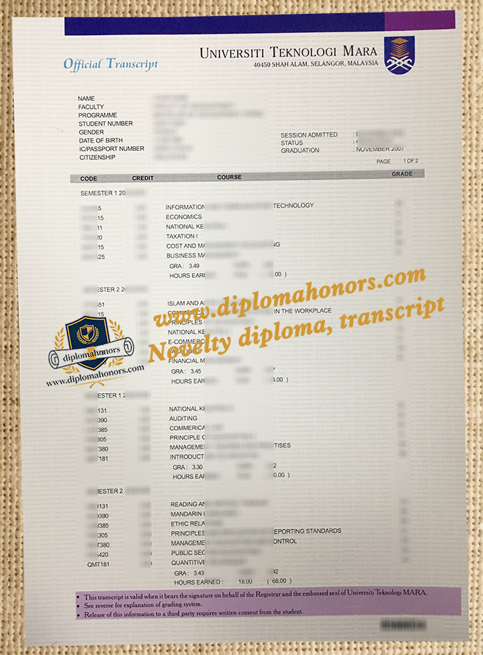 Universiti Teknologi MARA transcript