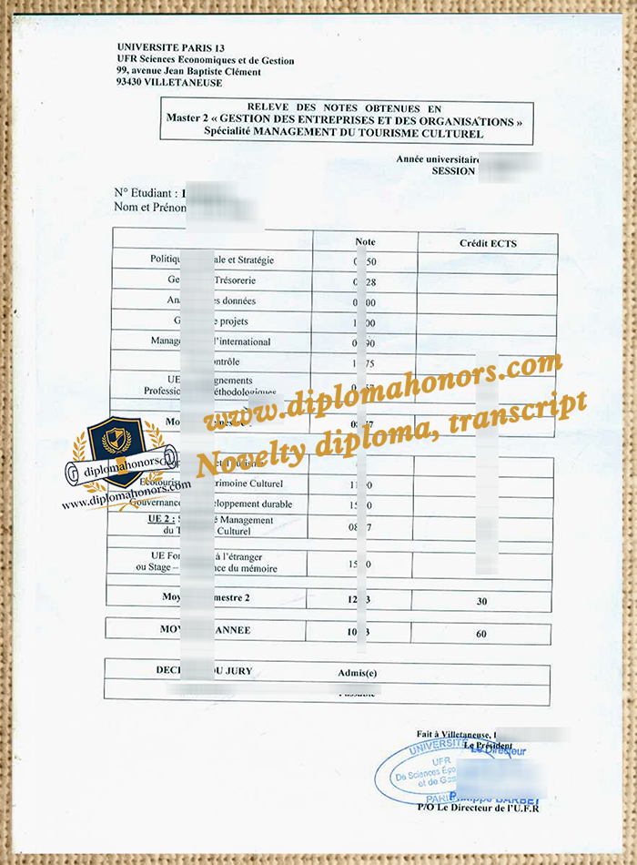 Université Paris 13 transcript